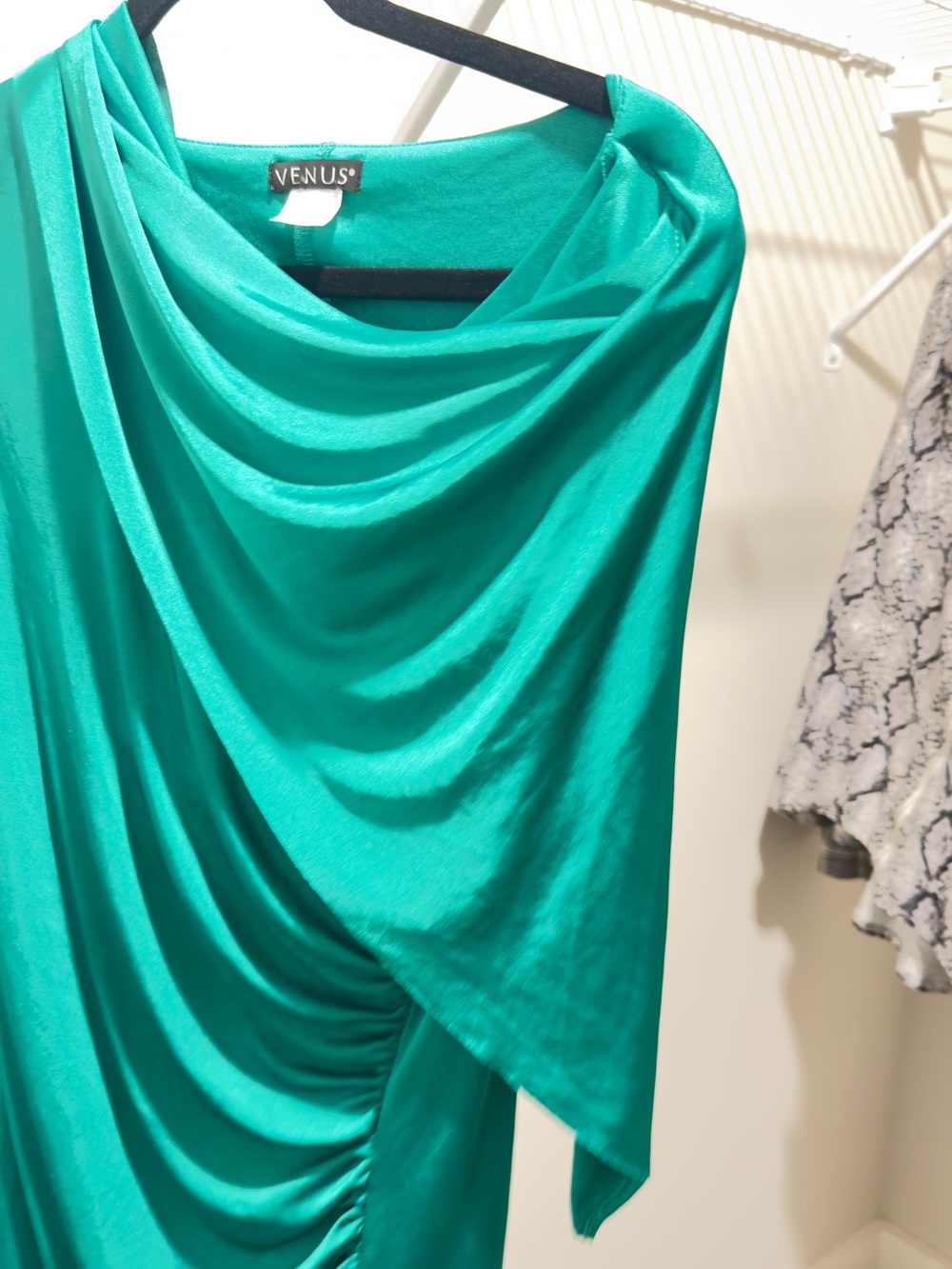 VENUS Teal One-Shoulder Draped Top
